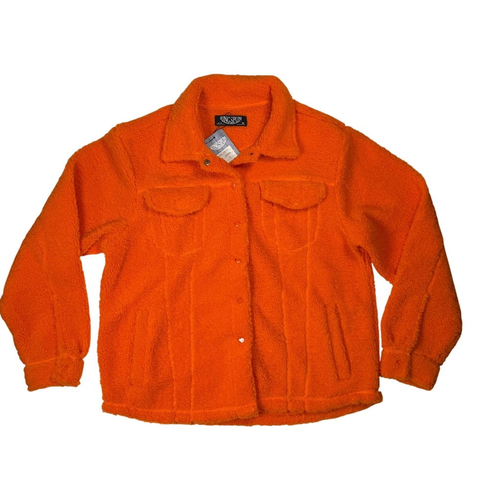 Ringspun Streetwear Gorpcore Mens Sherpa Fleece Trucker Jacket Orange Polyester